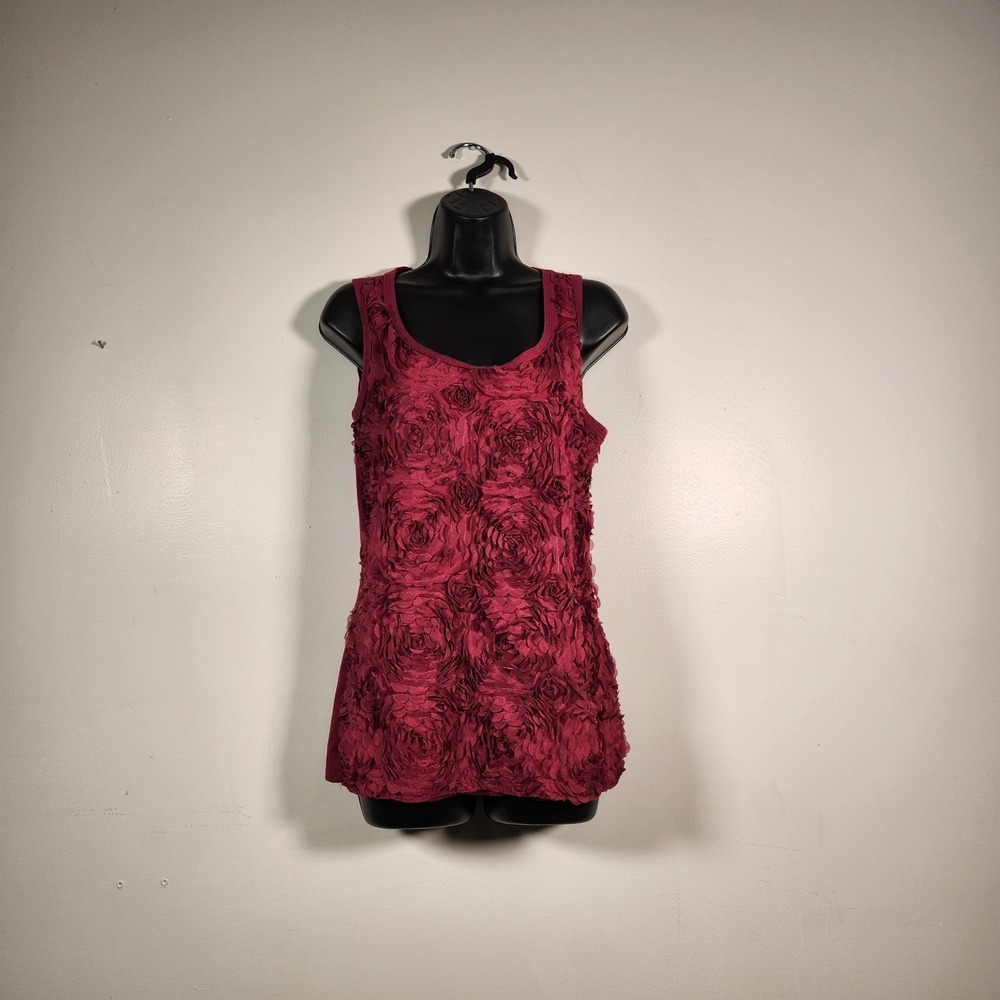 MAURICES Embellished Tank Top Womens Large L Red 3D Roses Floral Romantic Love